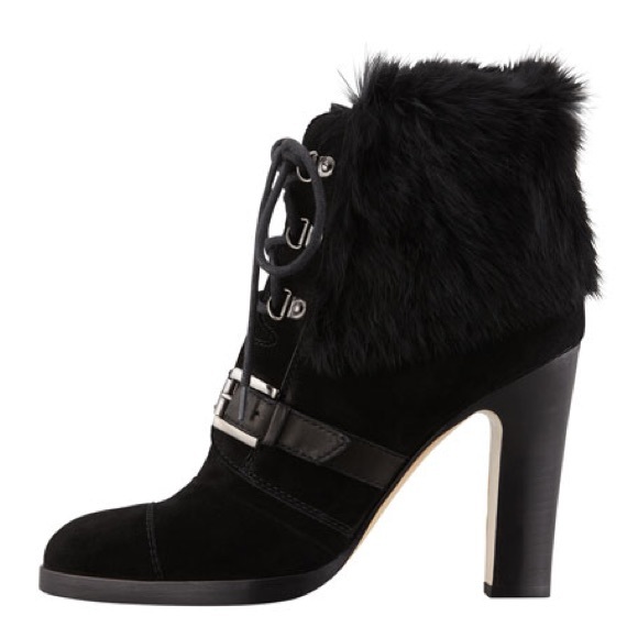 Aquatalia Grandly Suede-Rabbit Fur Lace-Up Boot Black - Picture 2 of 16